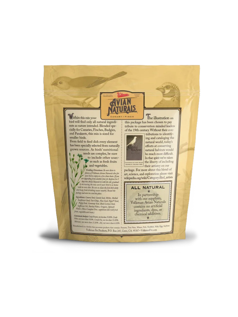 Avian Naturals bird food Canary Finch packaging back side