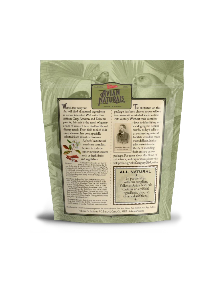 Avian Naturals Large Parrot Bird food package back side 