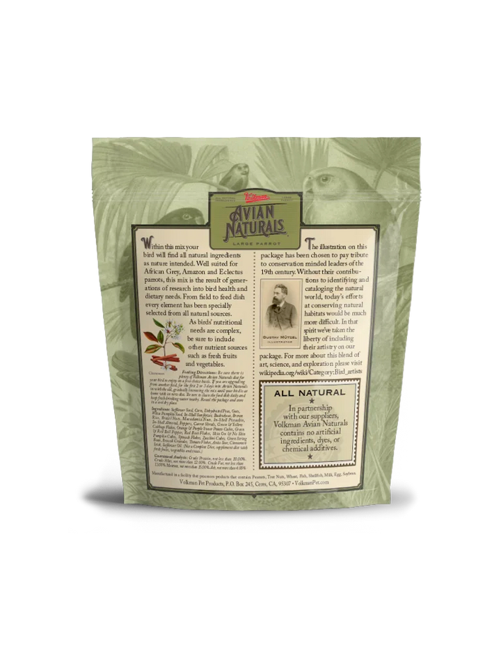 Avian Naturals Large Parrot Bird food package back side 