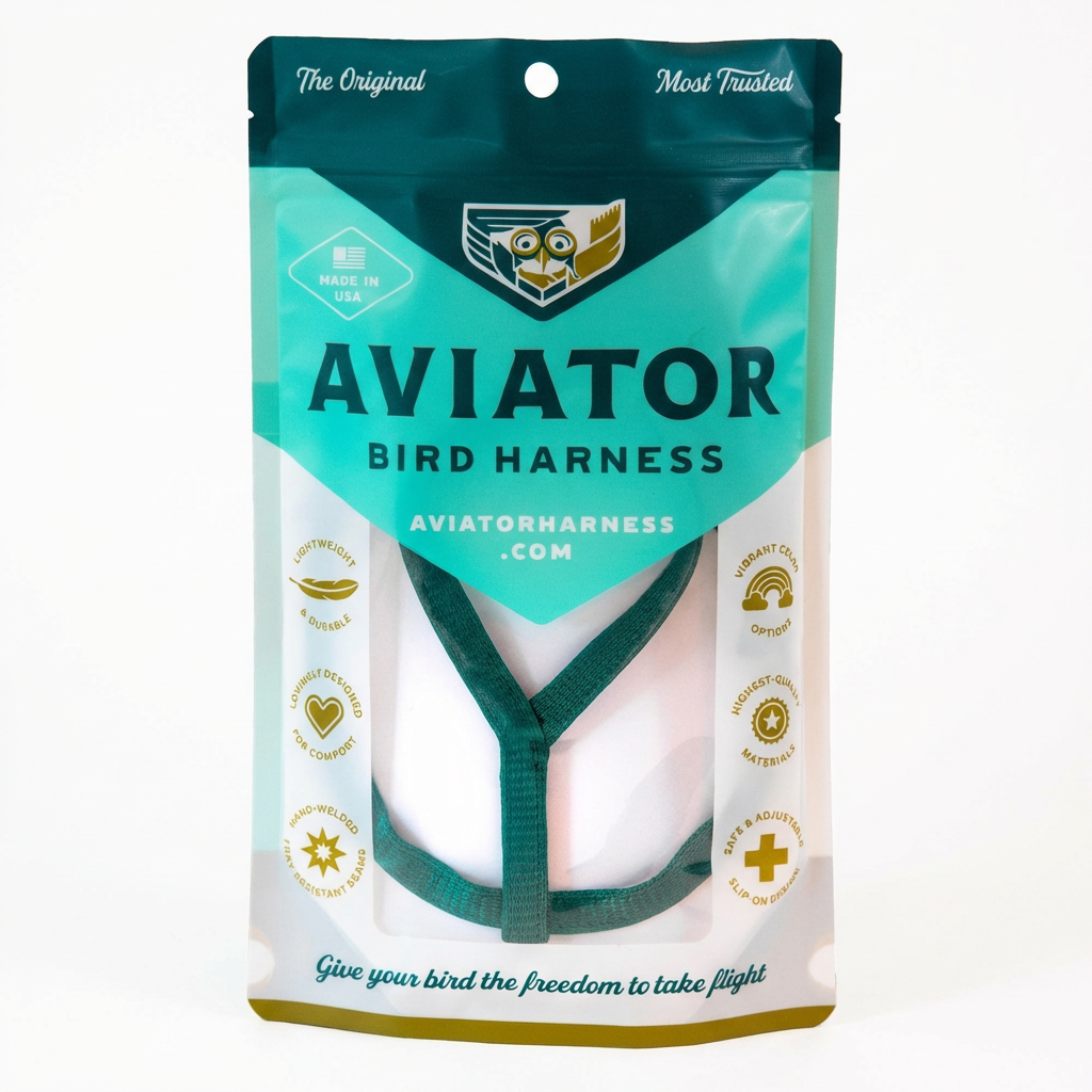 Aviator Pet Bird Harness and Leash, Mini Green packaging