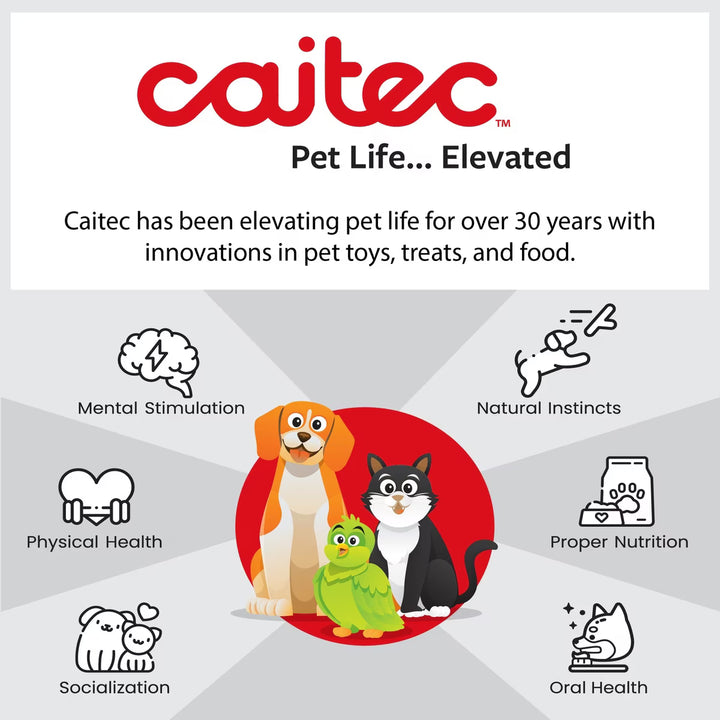 Caitec advertisement with pet-themed icons and text about pet care.