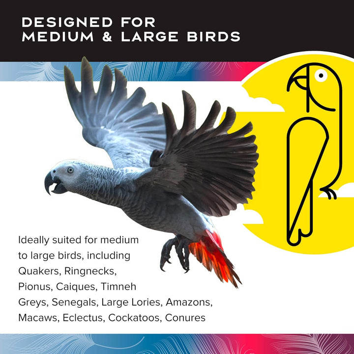 Text about bird compatibility of Caitec Featherland Paradise Generation II Foraging Wheel, Large