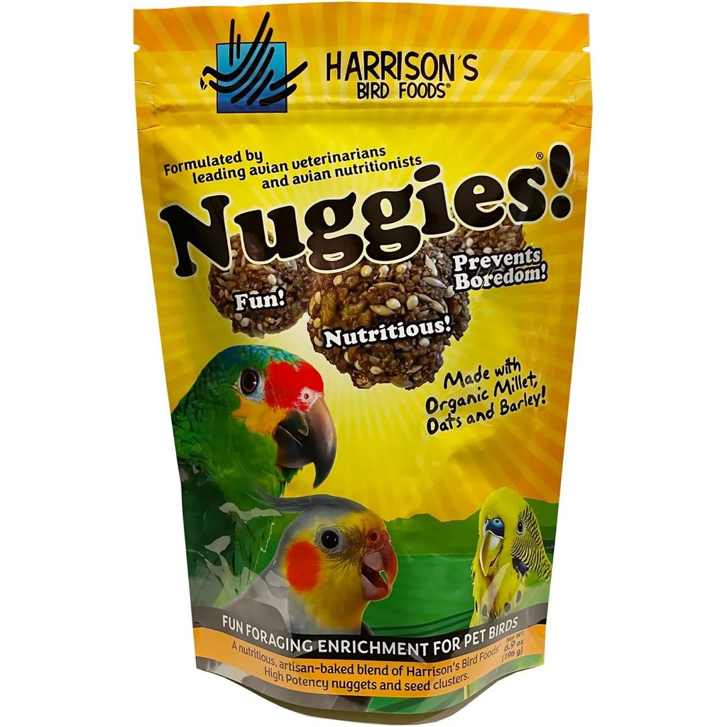 Front packaging of the Harrison's Nuggies Bird Treats 6.9 Oz bag