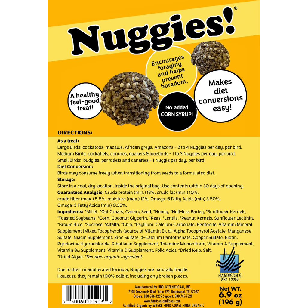 Harrison's Nuggies Bird Treats - Directions and Ingredient list