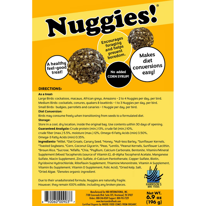 Harrison's Nuggies Bird Treats - Directions and Ingredient list