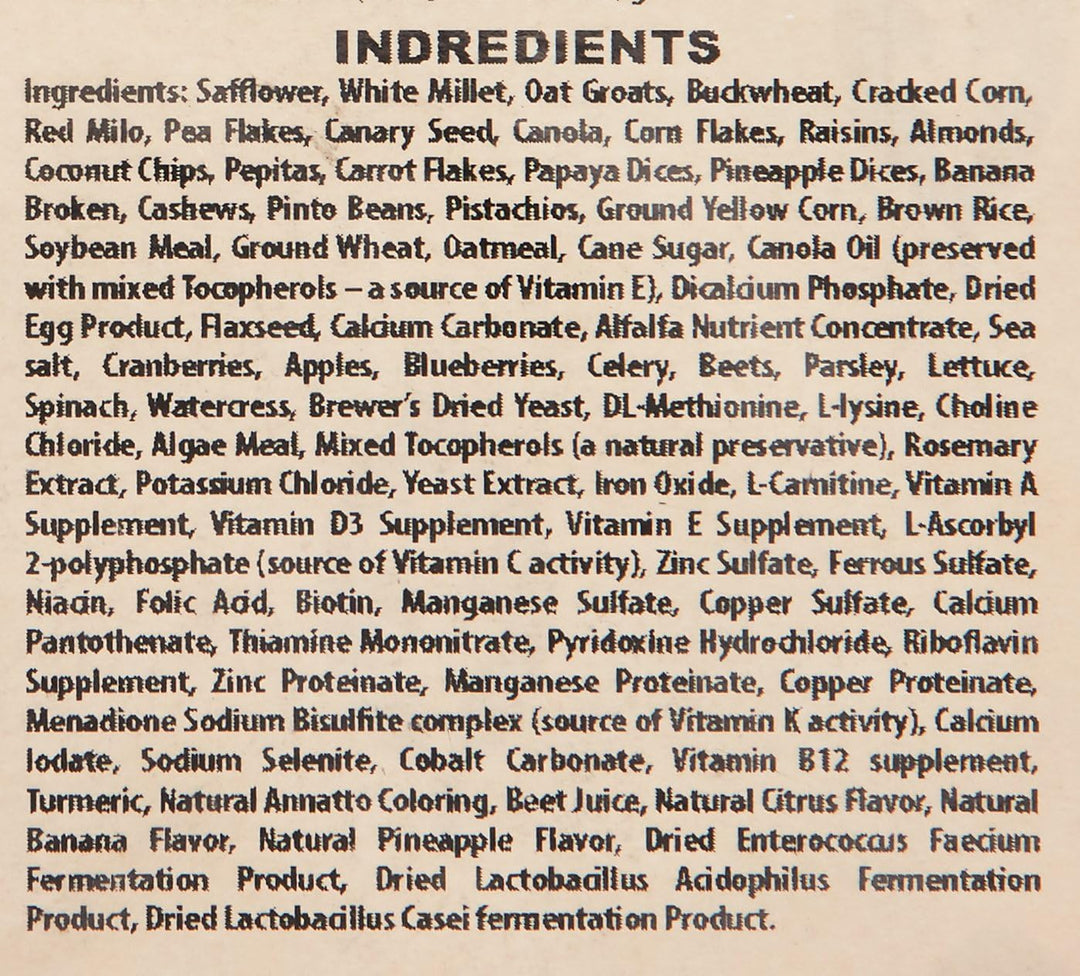 List of ingredients on a product label with a beige background