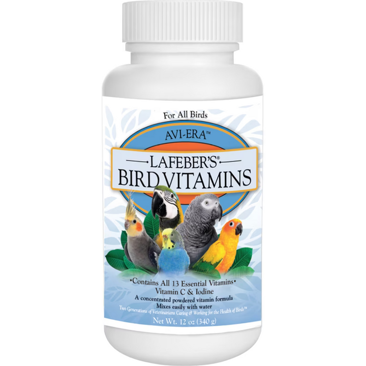 Bottle of Lafeber's Bird Vitamins 12 Oz for all birds on a white background