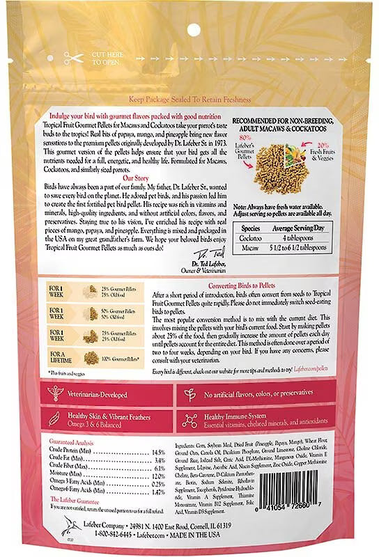 Back view of a pet food package with text and nutritional information.