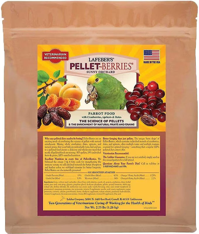 Lafeber's Pellet Berries parrot food packaging with label on a white background