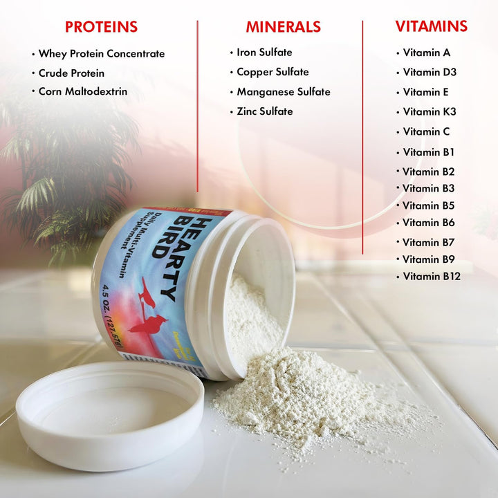 Ingredient list for Morning Bird Hearty Bird Supplement, 2 oz.