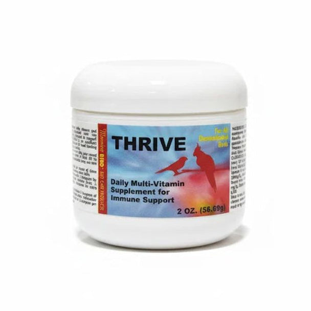 Jar of 'Thrive' daily multi-vitamin supplement on a white background