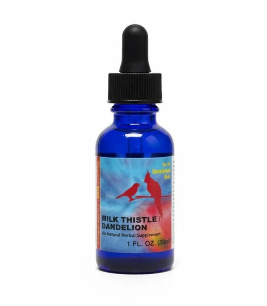 Morning Bird Milk Thistle / Dandelion Herbal Supplement, 1 fl.oz. bottle front packaging