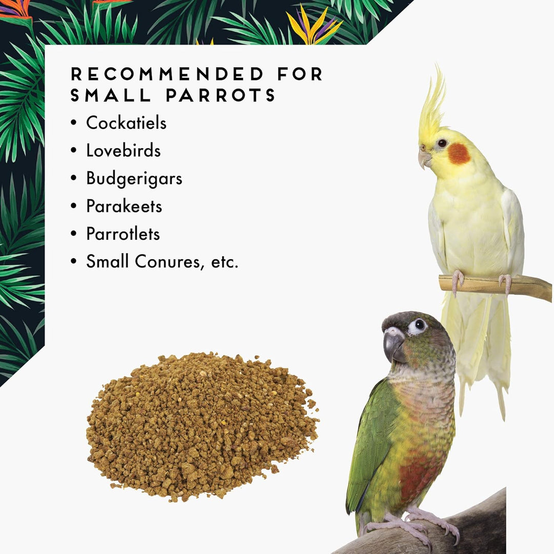 Caitec Oven Fresh Bites Classic recommended for small parrots with two birds on a branch and text on a white background