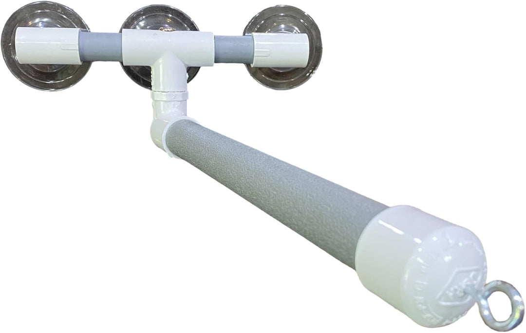 Polly's Deluxe Window & Shower Bird Perch - Large with three shower heads on a white background