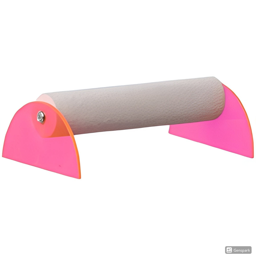 A pink acrylic Polly's Original Mini Bird Stand - Large
