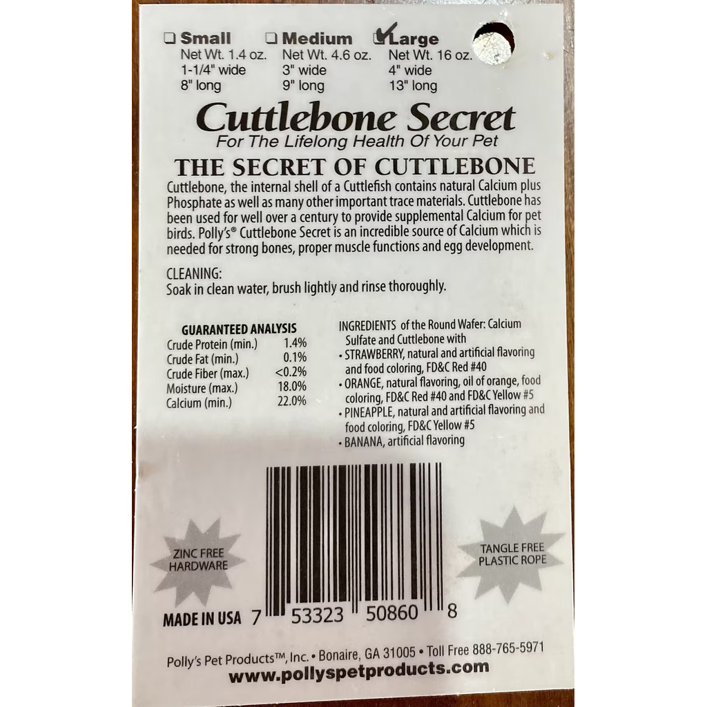 Back of a Cuttlebone Secret packaging with product details and branding.
