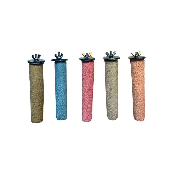 Polly's Pet Products Pastel Bird Perches with textured surfaces and metal bases on a white background
