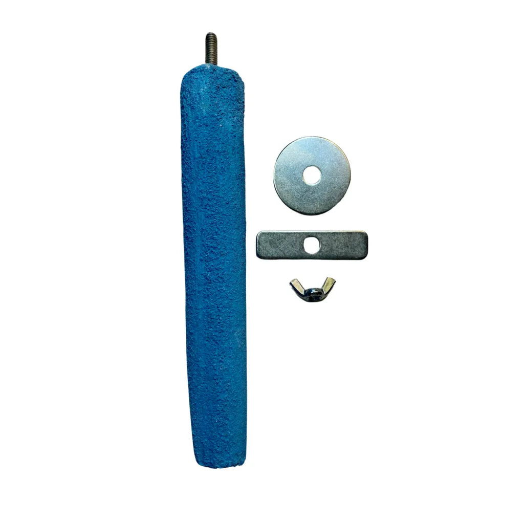 Blue Large Pastel Perch with metal components on a white background