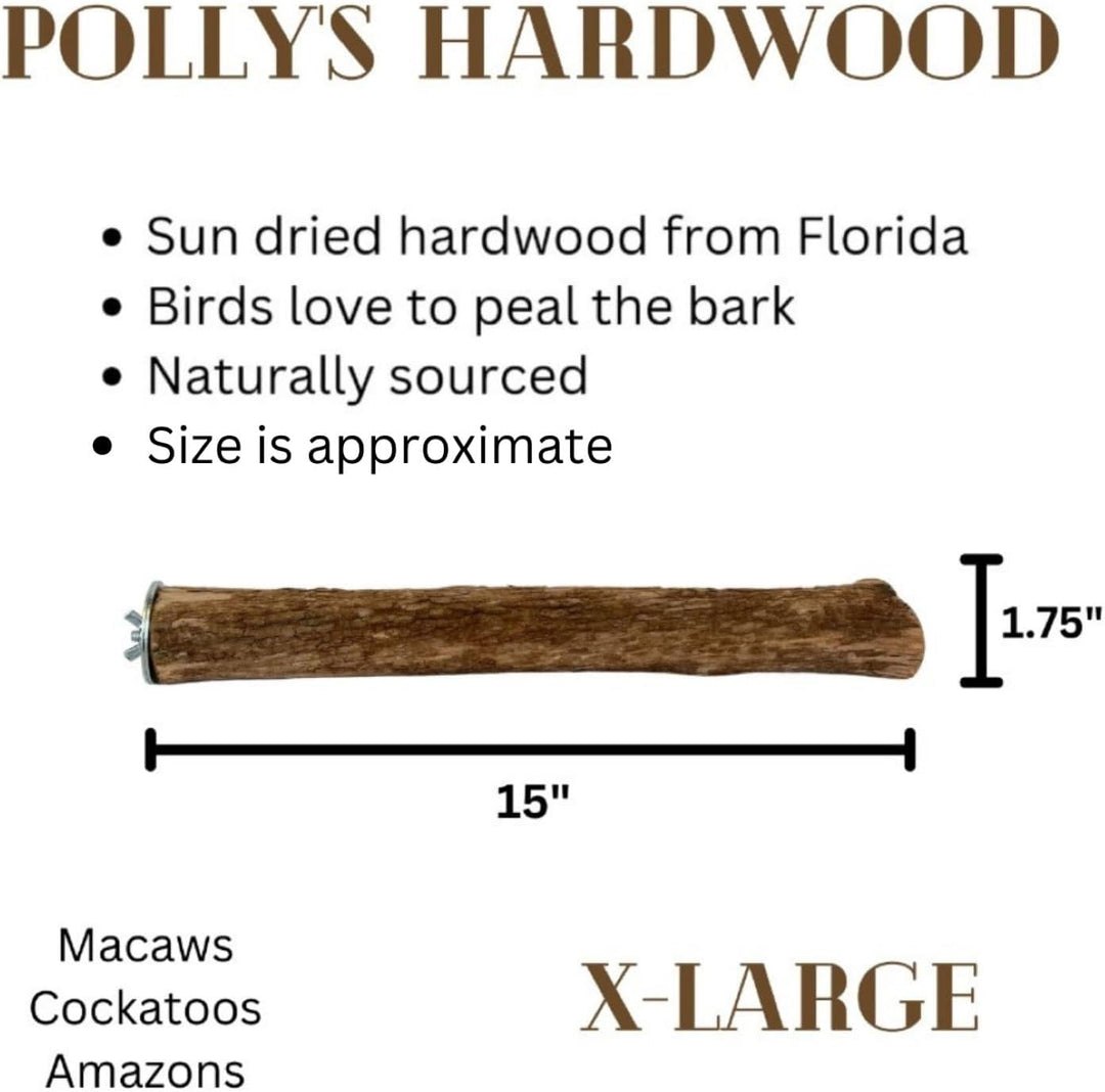 Sun dried hardwood stick from Florida with measurement details and target bird species.