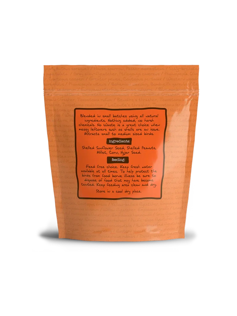 Bag of premium wild bird No-Waste Blend back side