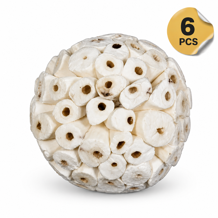 Super Bird Creations Sola Balls 4cm toy and '6 PCS' label on a white background
