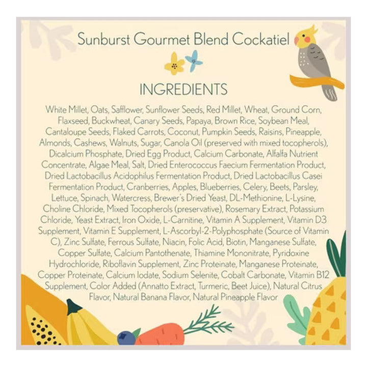 Sunburst_Cockatiel_25lb_Ingredients