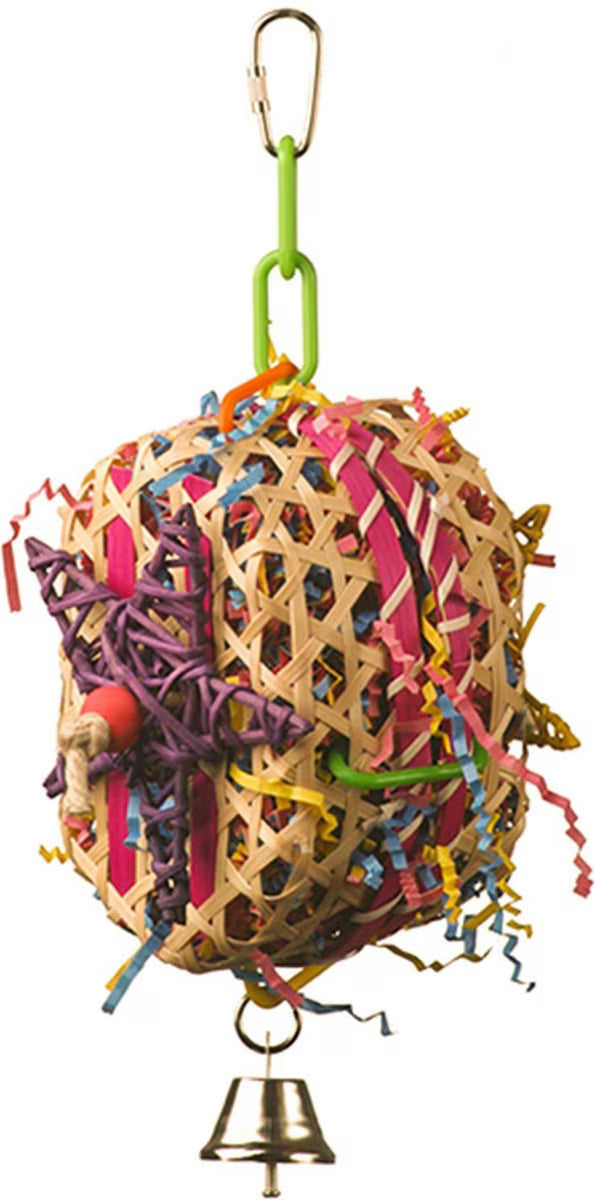 Super Bird Creations Basket Casebird toy with rattling elements on a white background