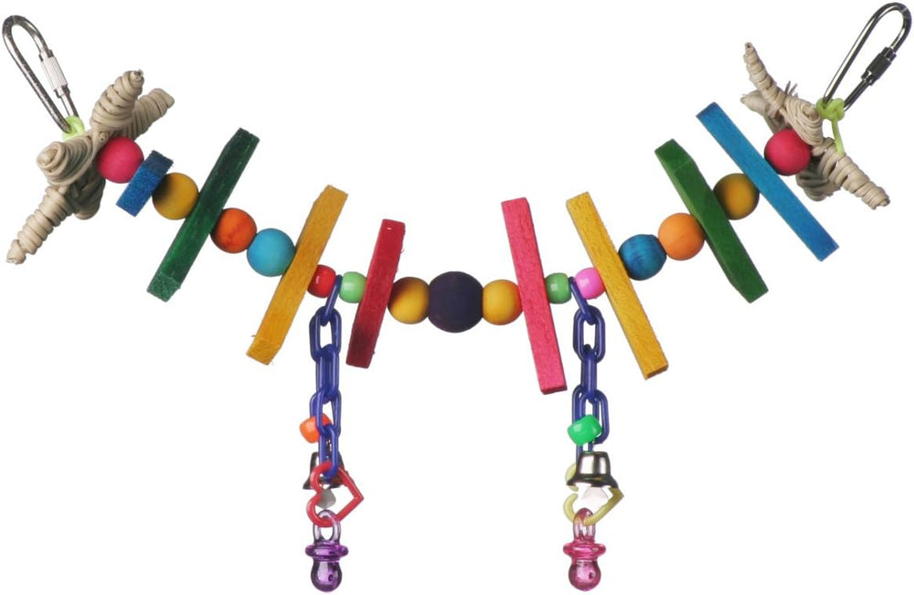 Super Bird Creations Mini Rainbow Bridge bird toy with beads and links on a white background