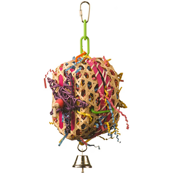 Super Bird Creations Basket Casebird toy with rattling elements on a white background