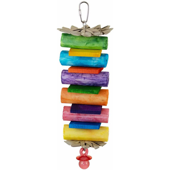 Super Bird Creations Sola Balsa Stack bird toy with wooden rings and a铃铛 on a white background