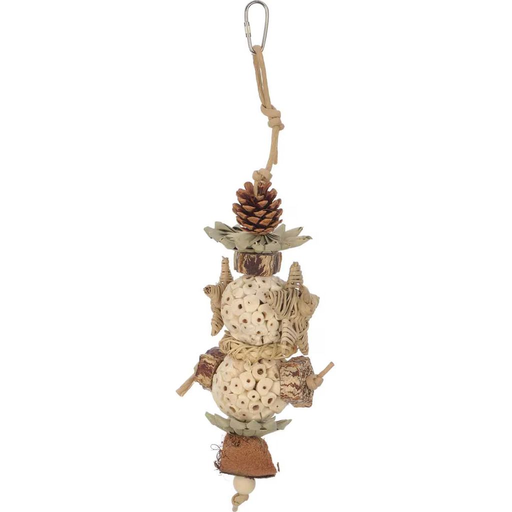 Super Bird Creations Sola Star Tree Bird toy with natural elements on a white background