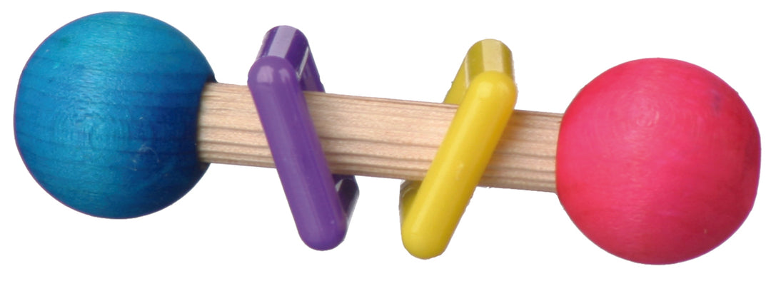 Colorful wooden toy with spherical ends and a central bar