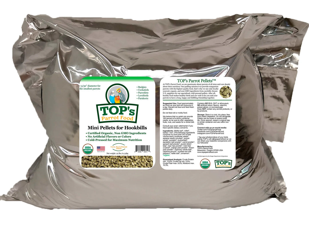 TMP25-TOPs-Parrot-Food-Mini-Pellets-25-lb-for-birds-organic-non-GMO-ingredients