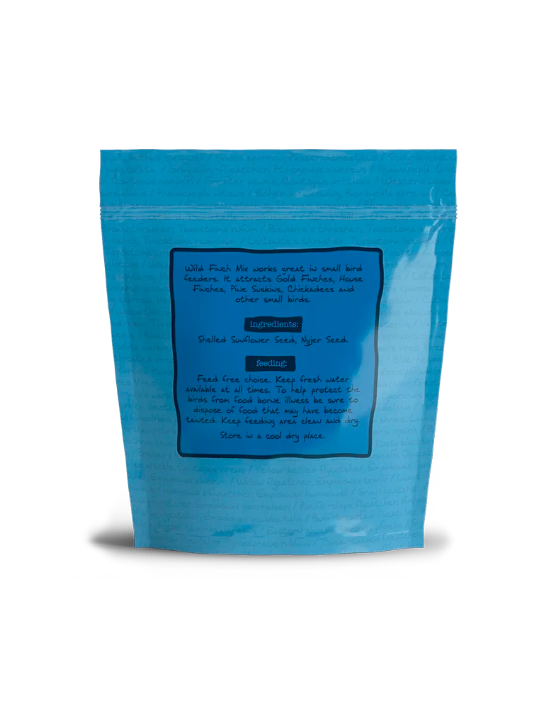 Blue package of Volkman premium wild bird finch mix back side