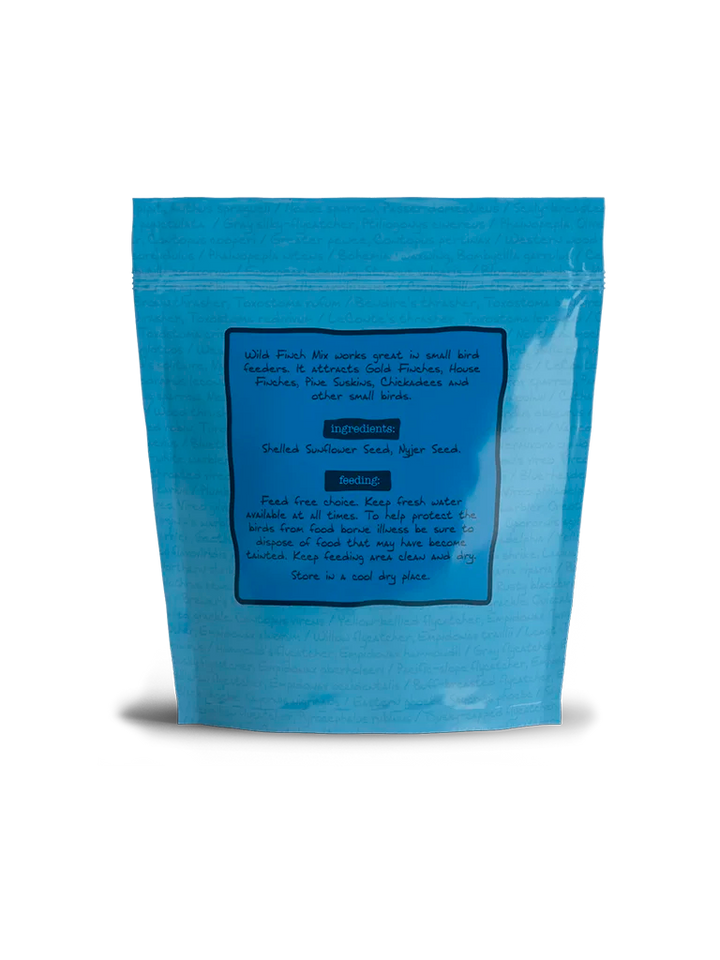 Blue package of Volkman premium wild bird finch mix back side