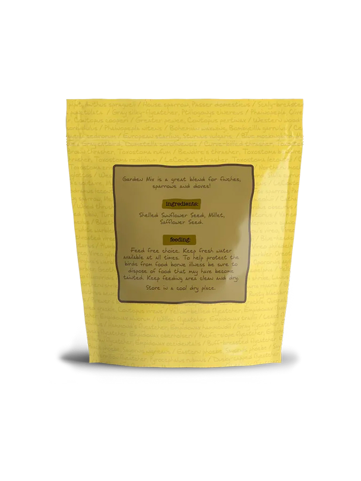 Bag of Volkman premium wild bird garden mix back side