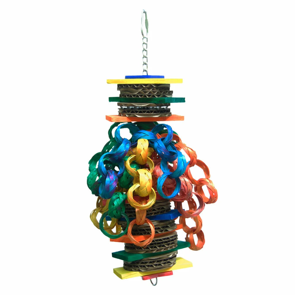 Zoo-Max Hippy Style Bird Toy, Medium hanging from a bamboo chain