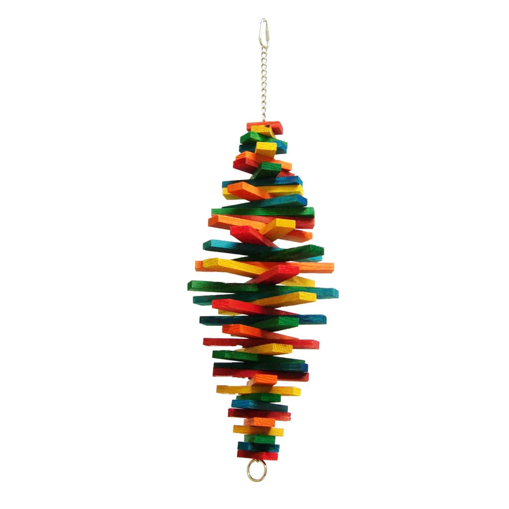 Colorful wooden bird toy shaped like a Christmas tree on a white background - Zoo-Max Cocotte Bird Toy, Medium