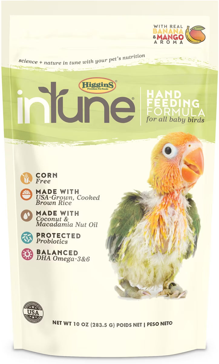 Hartz Unite hand pecking formula package for baby birds with a bird on it.