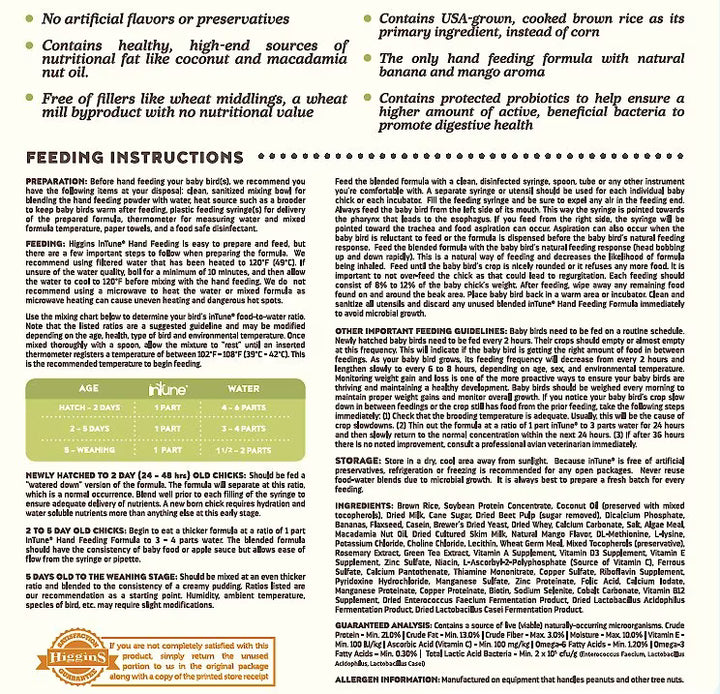 product's nutritional facts, feeding instructions, age guidelines, ingredients