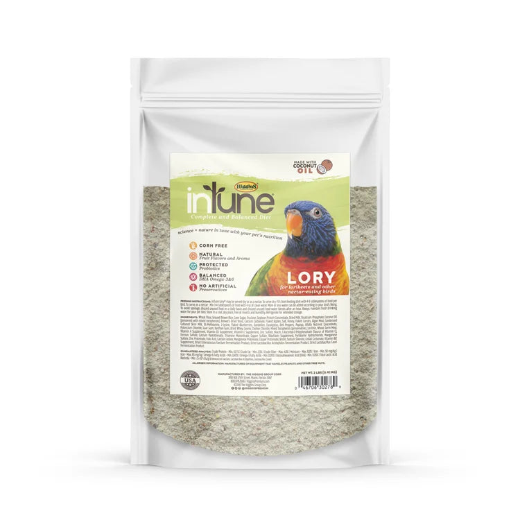 Package of inTune Lory bird food on a white background