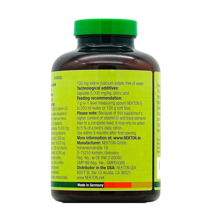 A dark amber bottle of NEXKTON S supplement with a green cap and a bright yellow label, photographed against a plain white background.